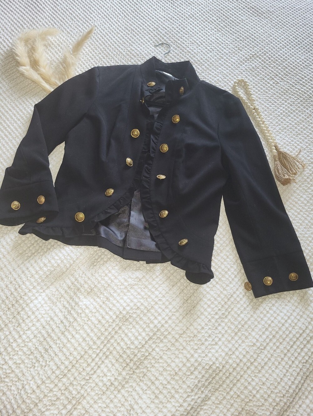 JPR Studio 2000s Vintage Military Black Jacket Blazer Open Fit Peplum Lined Sz M